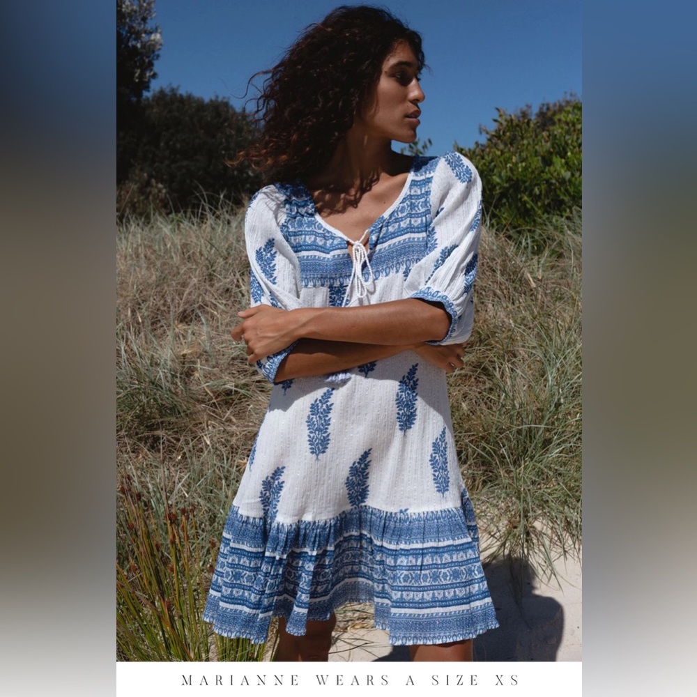 Daughters Of India Mishka Mini Dress-azure blue. S